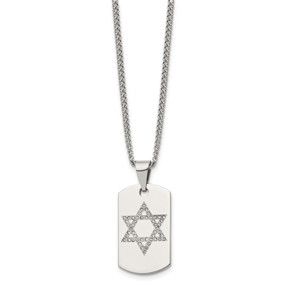 Alternate view of the Stainless Steel & CZ Small Star of David Dog Tag Necklace, 22 Inch by The Black Bow Jewelry Co.