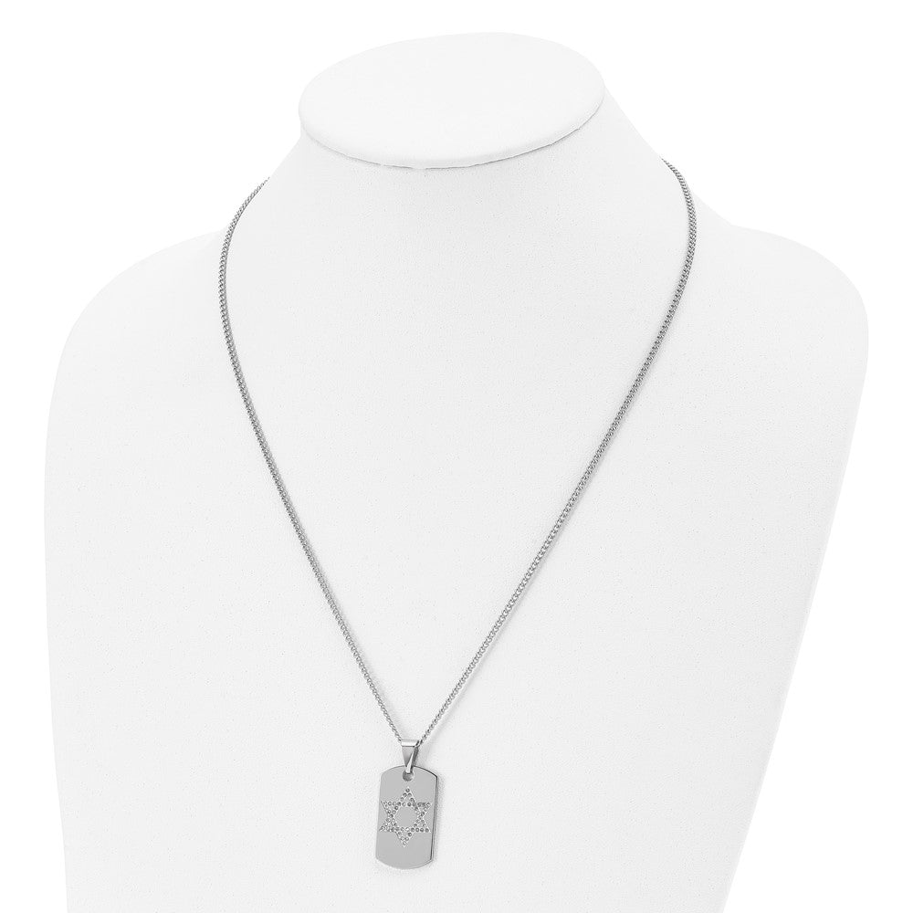 Alternate view of the Stainless Steel & CZ Small Star of David Dog Tag Necklace, 22 Inch by The Black Bow Jewelry Co.