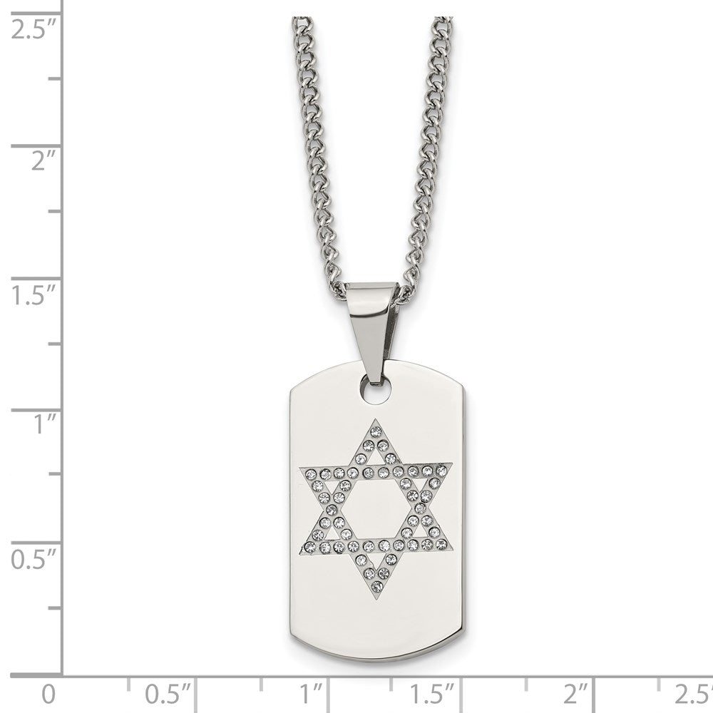 Alternate view of the Stainless Steel & CZ Small Star of David Dog Tag Necklace, 22 Inch by The Black Bow Jewelry Co.