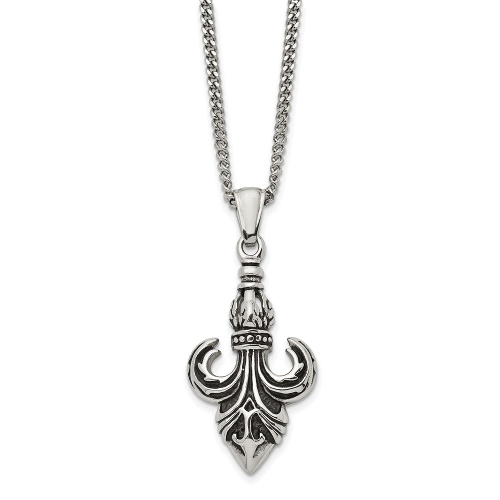 Men's Stainless Steel Antiqued Fleur de lis Necklace, 22 Inch, Item N23281 by The Black Bow Jewelry Co.