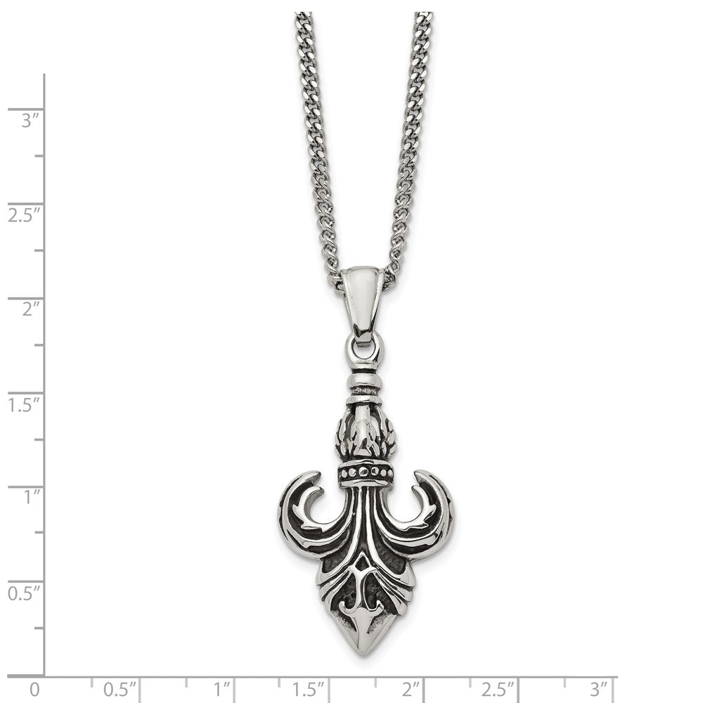 Alternate view of the Men's Stainless Steel Antiqued Fleur de lis Necklace, 22 Inch by The Black Bow Jewelry Co.