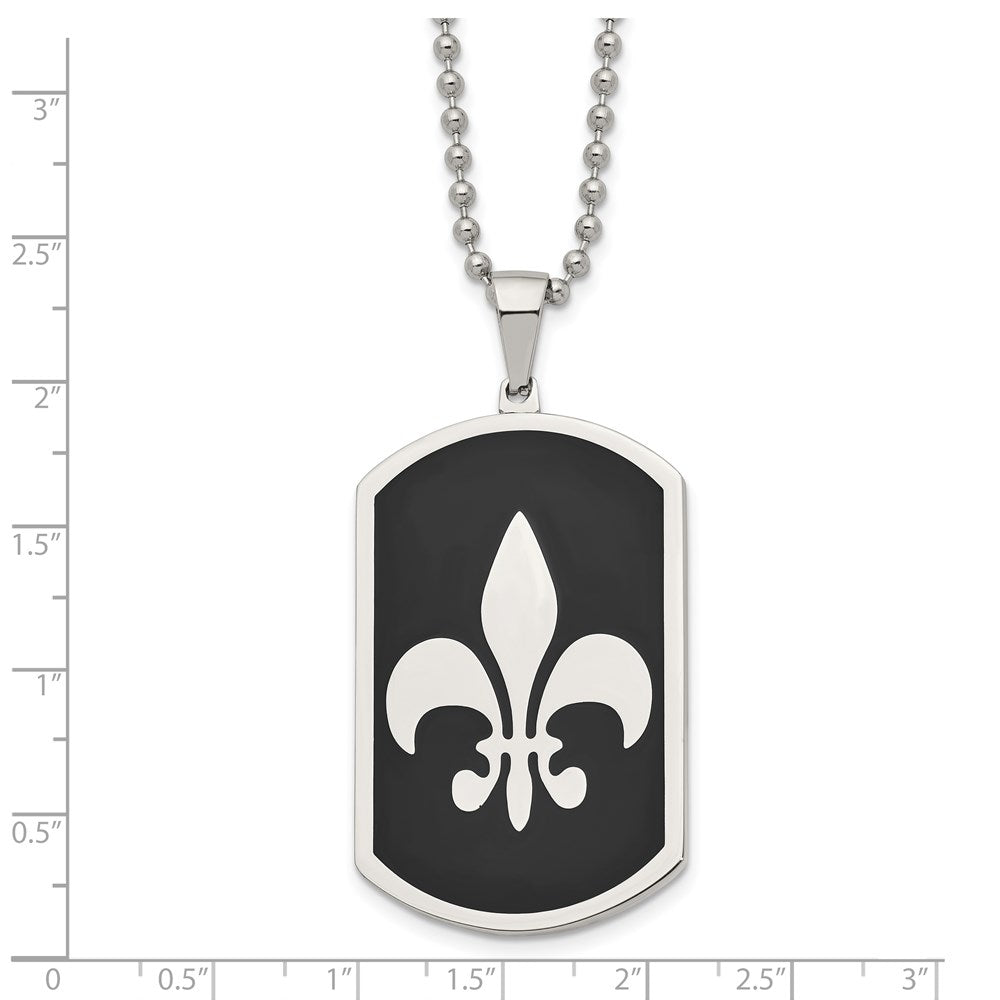 Alternate view of the Stainless Steel & Black Plated LG Fleur de lis Dog Tag Necklace, 24 In by The Black Bow Jewelry Co.