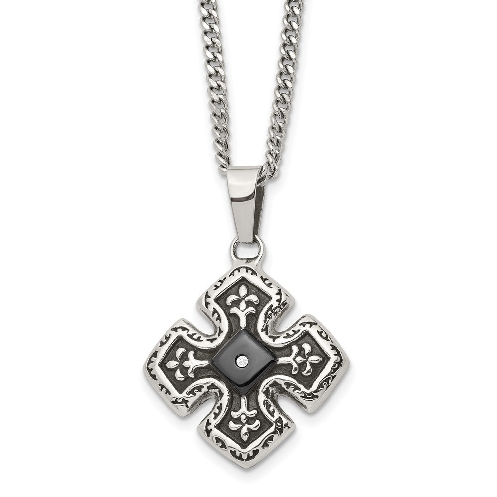 Stainless Steel, Black Plated &amp; CZ Celtic Cross Necklace, 20 Inch, Item N23283 by The Black Bow Jewelry Co.