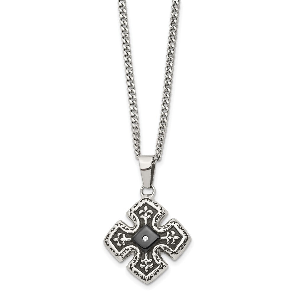 Alternate view of the Stainless Steel, Black Plated &amp; CZ Celtic Cross Necklace, 20 Inch by The Black Bow Jewelry Co.