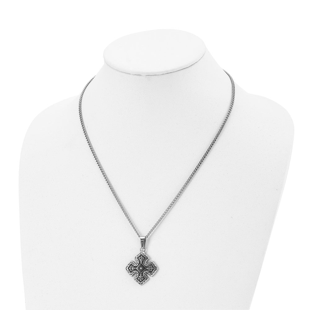 Alternate view of the Stainless Steel, Black Plated &amp; CZ Celtic Cross Necklace, 20 Inch by The Black Bow Jewelry Co.