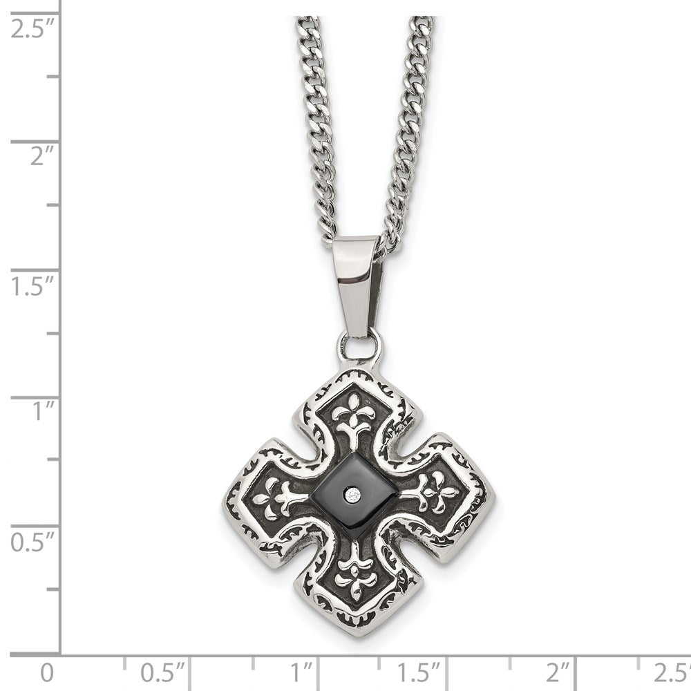 Alternate view of the Stainless Steel, Black Plated &amp; CZ Celtic Cross Necklace, 20 Inch by The Black Bow Jewelry Co.