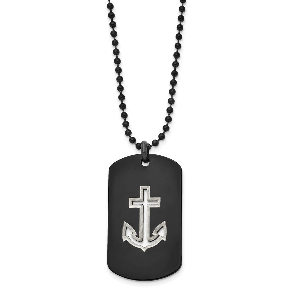 Black Plated Stainless Steel Cutout Anchor Dog Tag Necklace, 22 Inch, Item N23286 by The Black Bow Jewelry Co.