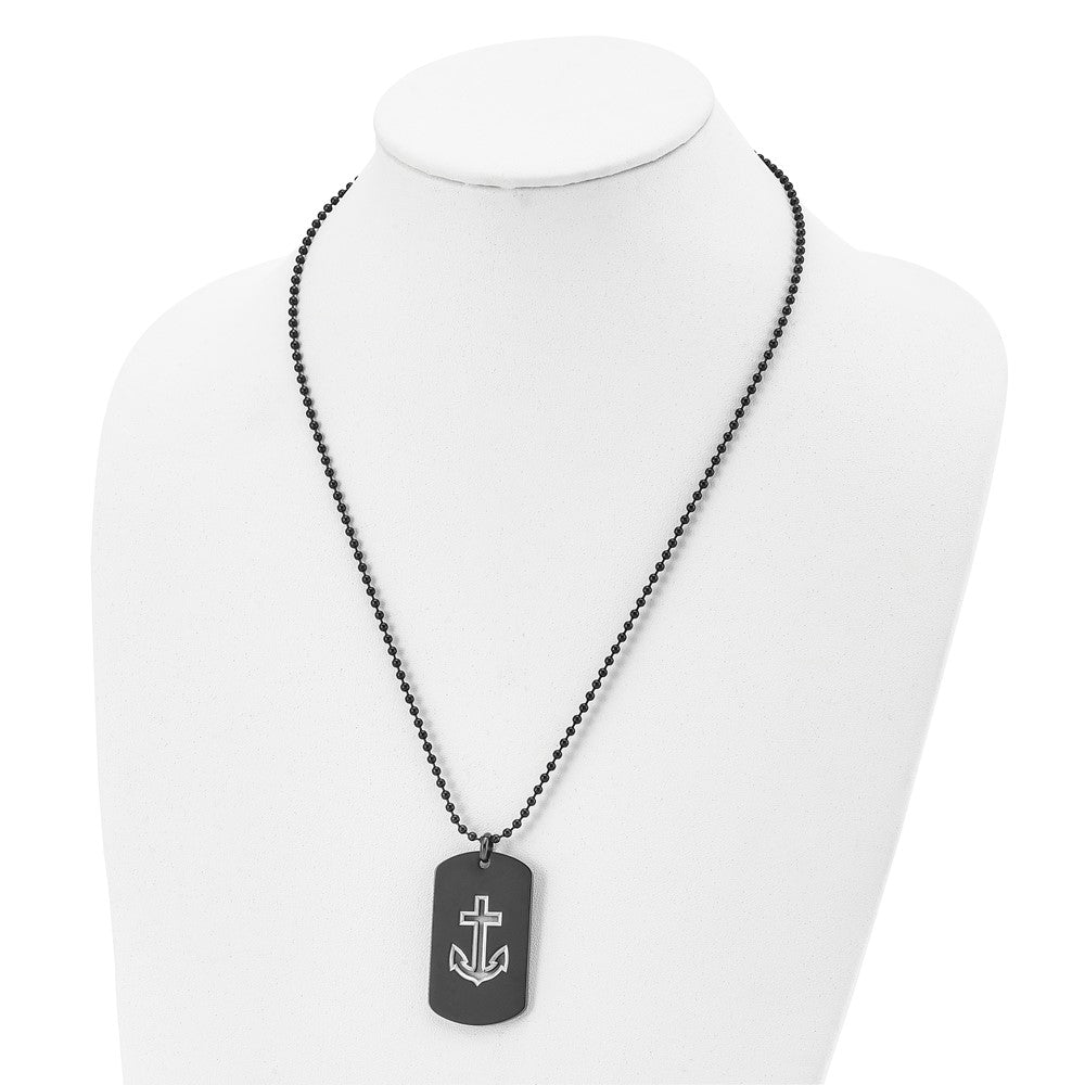 Alternate view of the Black Plated Stainless Steel Cutout Anchor Dog Tag Necklace, 22 Inch by The Black Bow Jewelry Co.