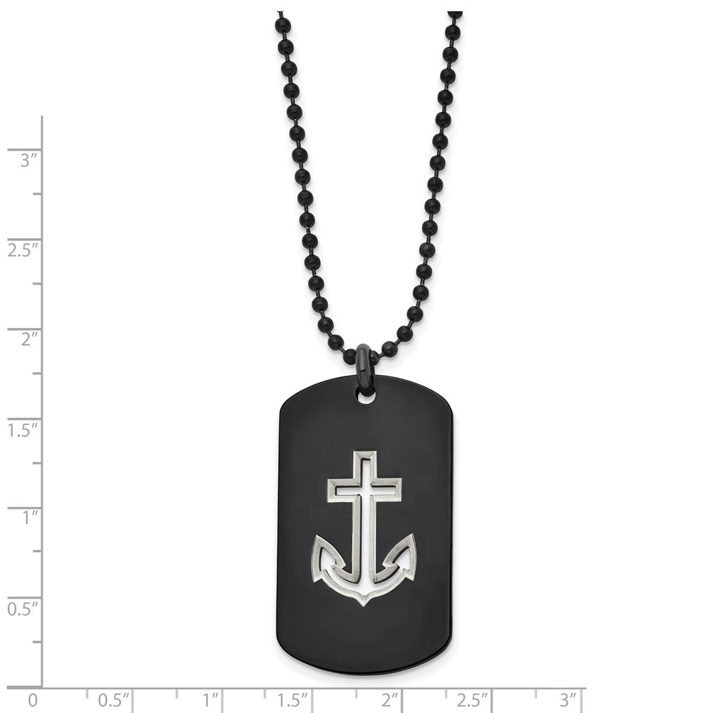 Alternate view of the Black Plated Stainless Steel Cutout Anchor Dog Tag Necklace, 22 Inch by The Black Bow Jewelry Co.