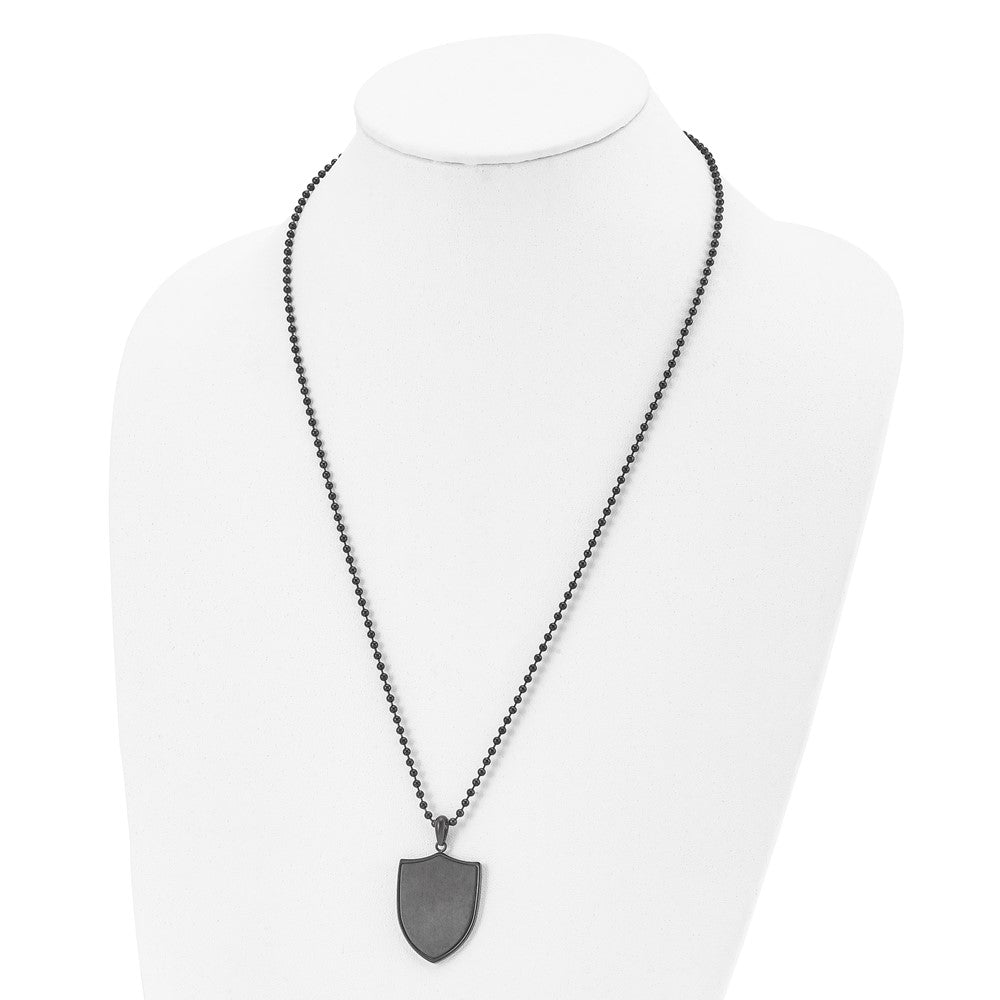Alternate view of the Black Plated Stainless Steel Brushed & Polished Shield Necklace, 22 In by The Black Bow Jewelry Co.