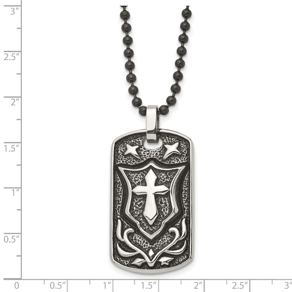 Alternate view of the Stainless Steel Antiqued Embossed Cross Shield Dog Tag Necklace, 24 In by The Black Bow Jewelry Co.