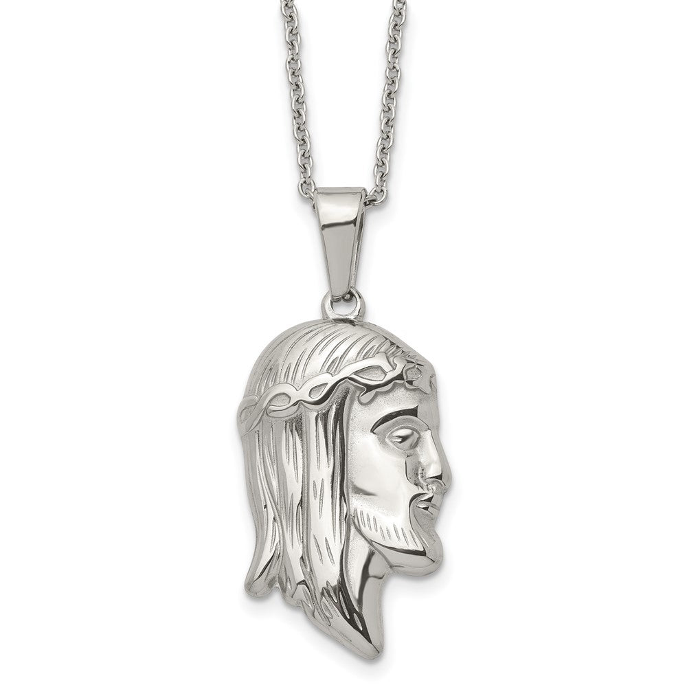 Stainless Steel Polished Jesus Profile Necklace, 22 Inch, Item N23294 by The Black Bow Jewelry Co.