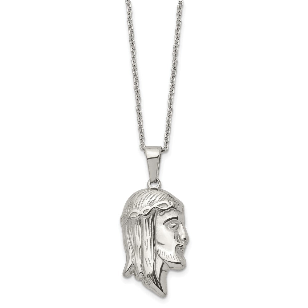 Alternate view of the Stainless Steel Polished Jesus Profile Necklace, 22 Inch by The Black Bow Jewelry Co.