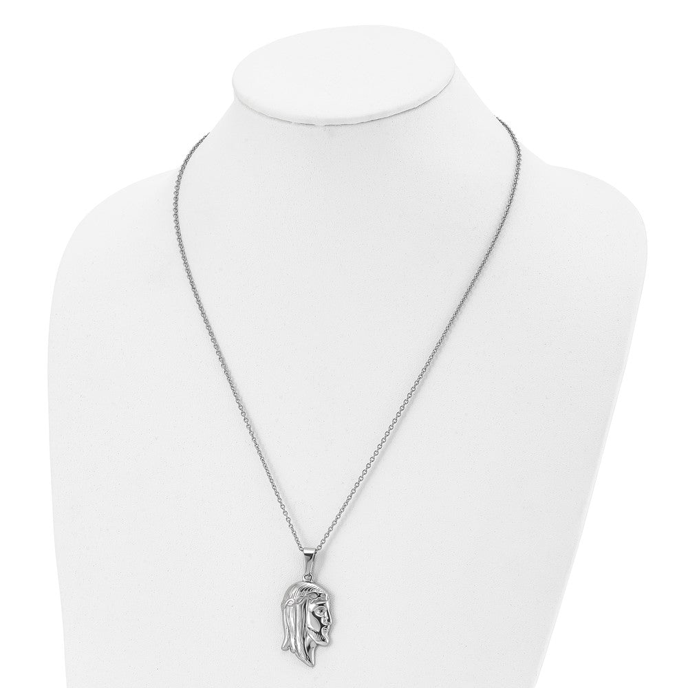 Alternate view of the Stainless Steel Polished Jesus Profile Necklace, 22 Inch by The Black Bow Jewelry Co.