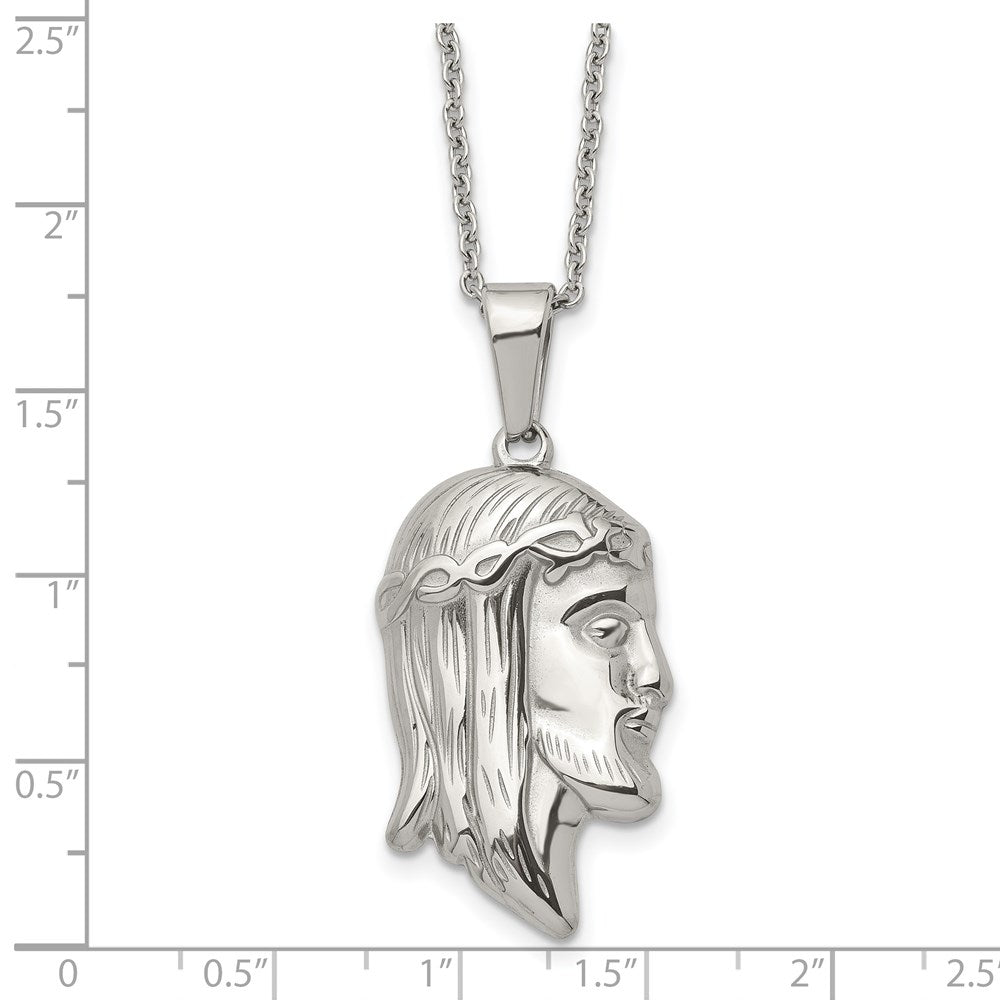 Alternate view of the Stainless Steel Polished Jesus Profile Necklace, 22 Inch by The Black Bow Jewelry Co.