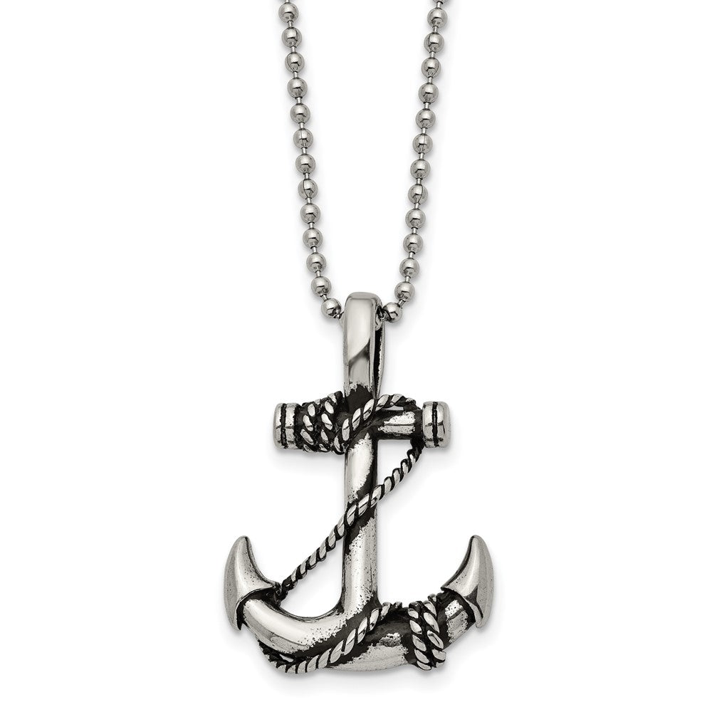 Stainless Steel Antiqued 3D Anchor Necklace, 22 Inch, Item N23299 by The Black Bow Jewelry Co.