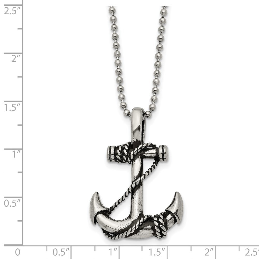 Alternate view of the Stainless Steel Antiqued 3D Anchor Necklace, 22 Inch by The Black Bow Jewelry Co.