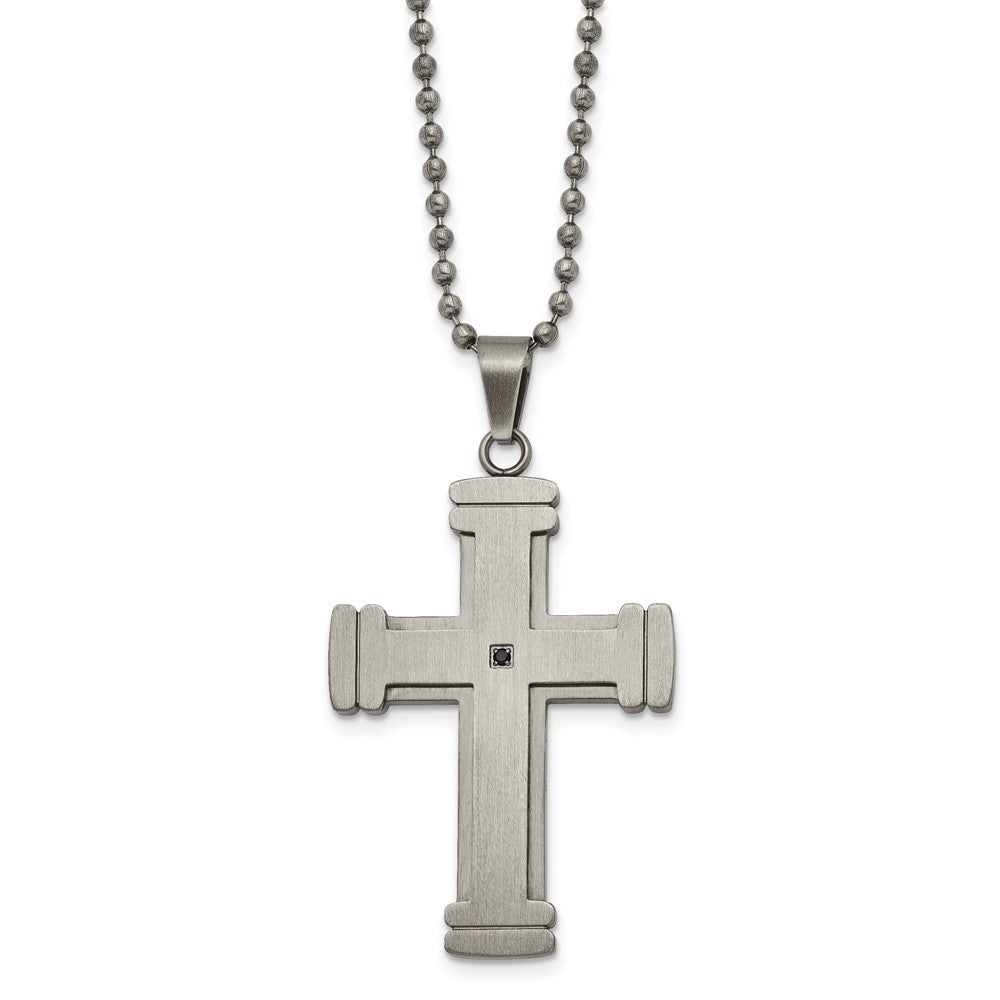 Stainless Steel & Black CZ Antiqued Brushed Cross Necklace, 22 Inch, Item N23304 by The Black Bow Jewelry Co.