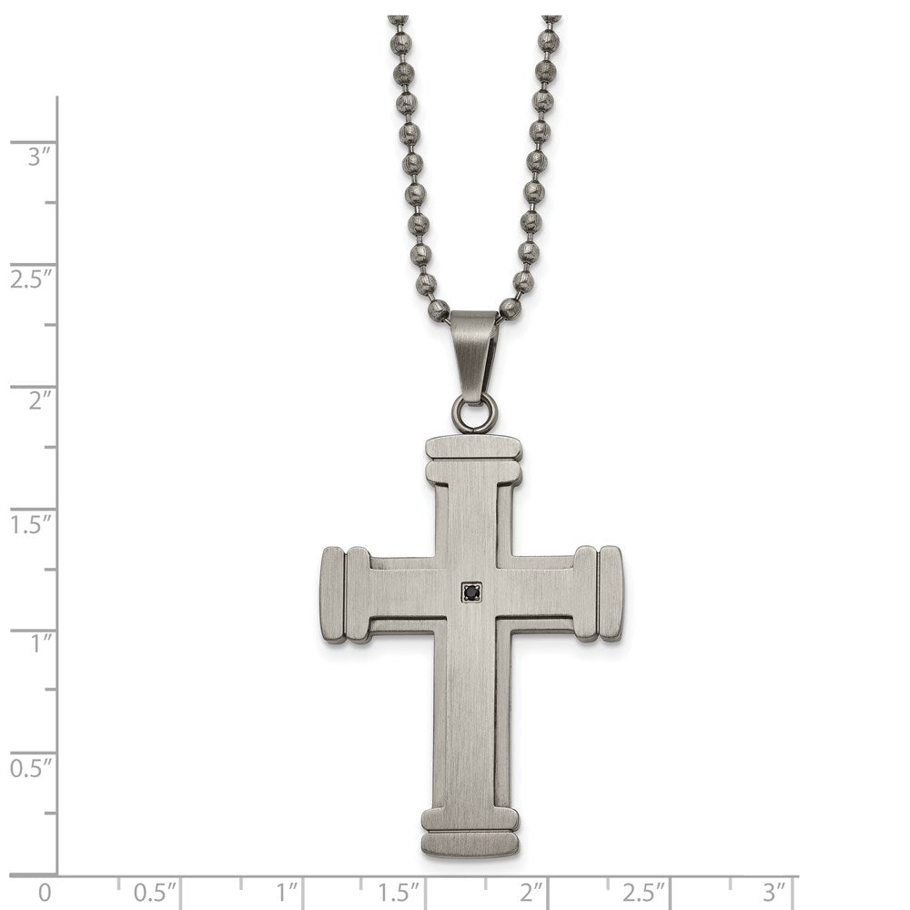 Alternate view of the Stainless Steel & Black CZ Antiqued Brushed Cross Necklace, 22 Inch by The Black Bow Jewelry Co.