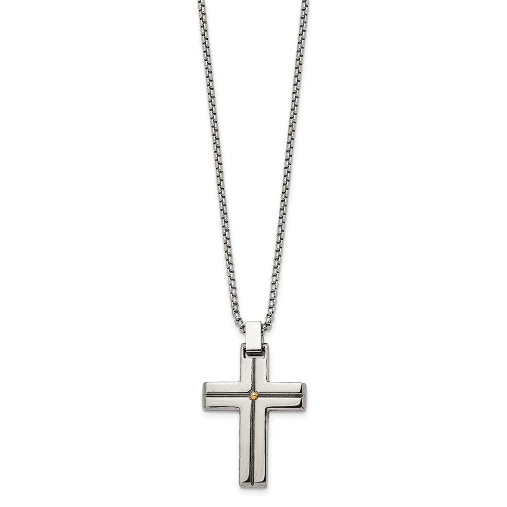 Alternate view of the Men's Stainless Steel & Gold Tone Grooved Cross Necklace, 19.5 Inch by The Black Bow Jewelry Co.
