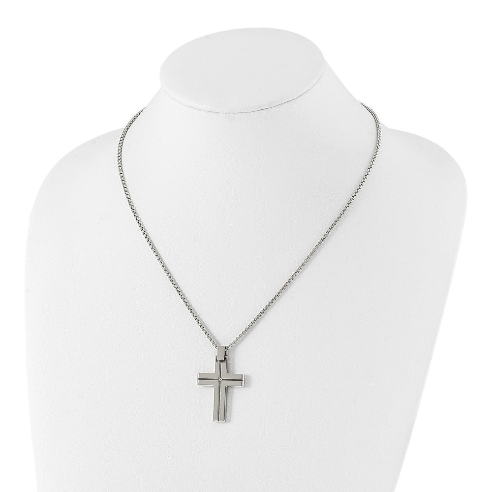 Alternate view of the Men's Stainless Steel & Gold Tone Grooved Cross Necklace, 19.5 Inch by The Black Bow Jewelry Co.