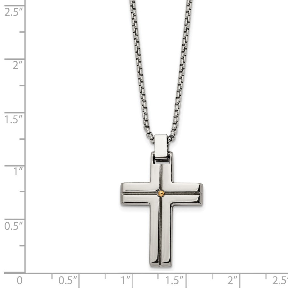 Alternate view of the Men's Stainless Steel & Gold Tone Grooved Cross Necklace, 19.5 Inch by The Black Bow Jewelry Co.