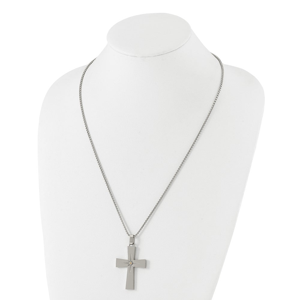 Alternate view of the Men's Stainless Steel & Gold Tone North Star Cross Necklace, 24 Inch by The Black Bow Jewelry Co.