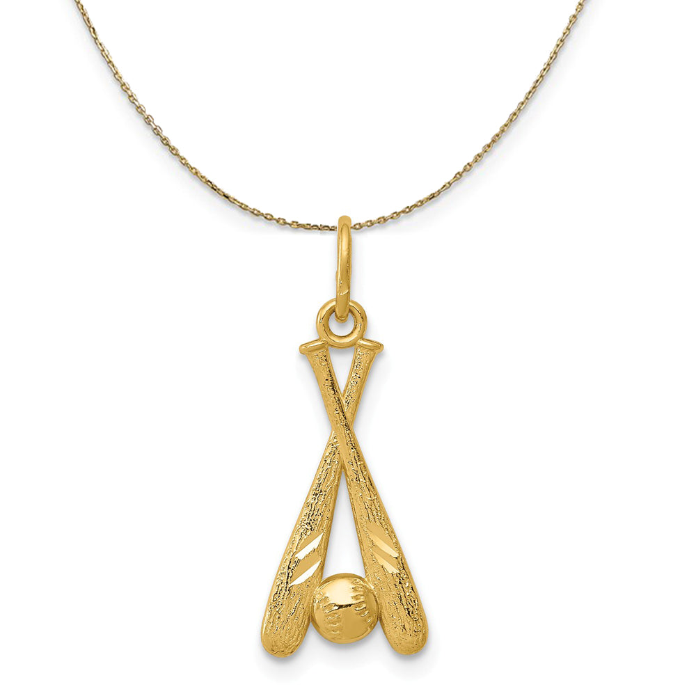 14k Yellow Gold Diamond Cut Baseball Bats and Ball Necklace, Item N23311 by The Black Bow Jewelry Co.