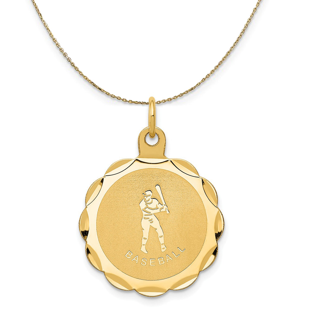 14k Yellow Gold Laser Etched Baseball Disc Necklace, Item N23318 by The Black Bow Jewelry Co.