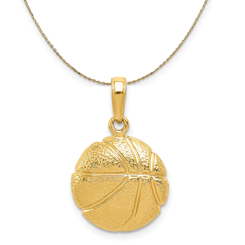 14k Yellow Gold Polished and Textured Basketball Necklace, Item N23322 by The Black Bow Jewelry Co.