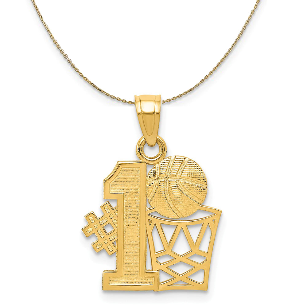 14k Yellow Gold #1 Basketball with Hoop Necklace, Item N23325 by The Black Bow Jewelry Co.