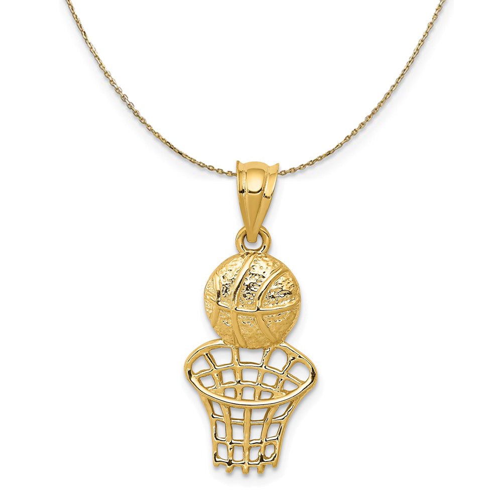 14k Yellow Gold Basketball and Net Necklace, Item N23328 by The Black Bow Jewelry Co.