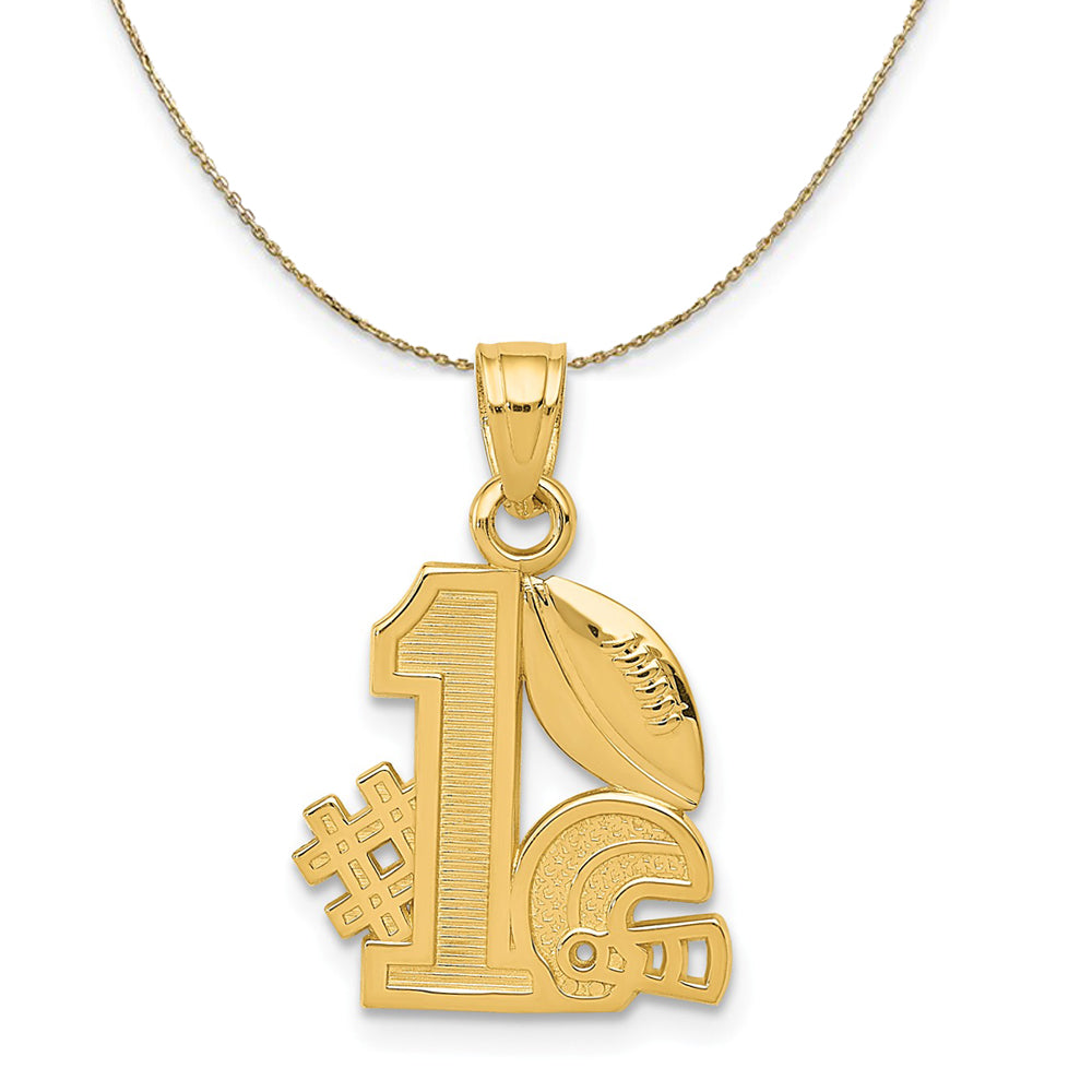 14k Yellow Gold #1 Football Pendant & Helmet Necklace, Item N23339 by The Black Bow Jewelry Co.