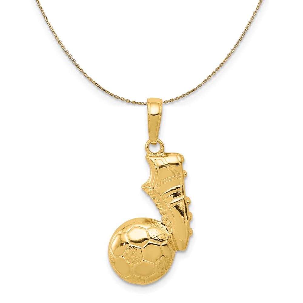 14k Yellow Gold 2D Polished Soccer Ball and Shoe Necklace, Item N23355 by The Black Bow Jewelry Co.