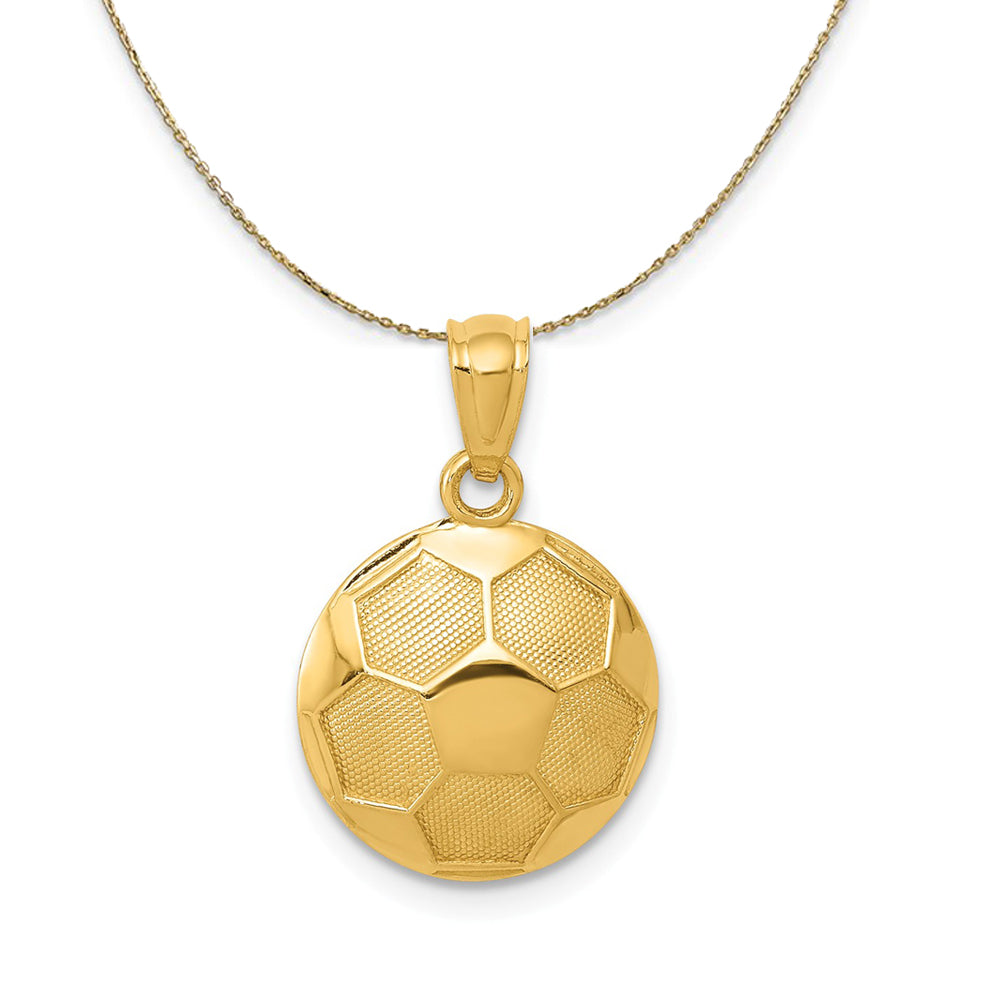 14k Yellow Gold Satin and Polished Soccer Ball Necklace, Item N23359 by The Black Bow Jewelry Co.