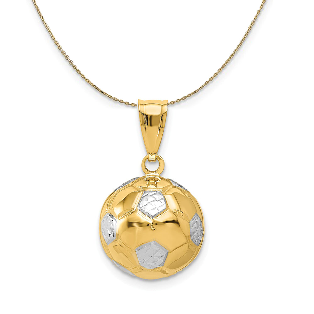 14k Yellow Gold & Rhodium 3D Soccer Ball Necklace, Item N23363 by The Black Bow Jewelry Co.