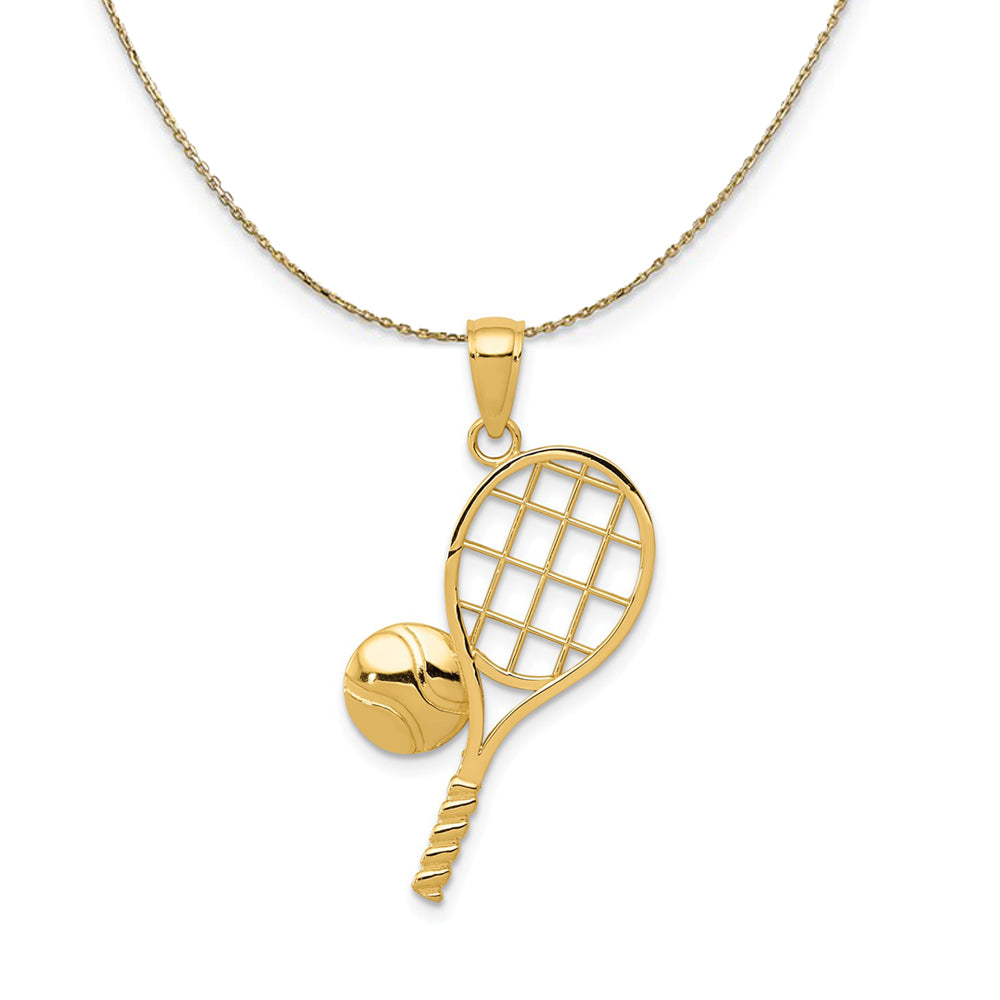 14k Yellow Gold Diamond Cut Tennis Racquet and Ball Necklace, Item N23379 by The Black Bow Jewelry Co.