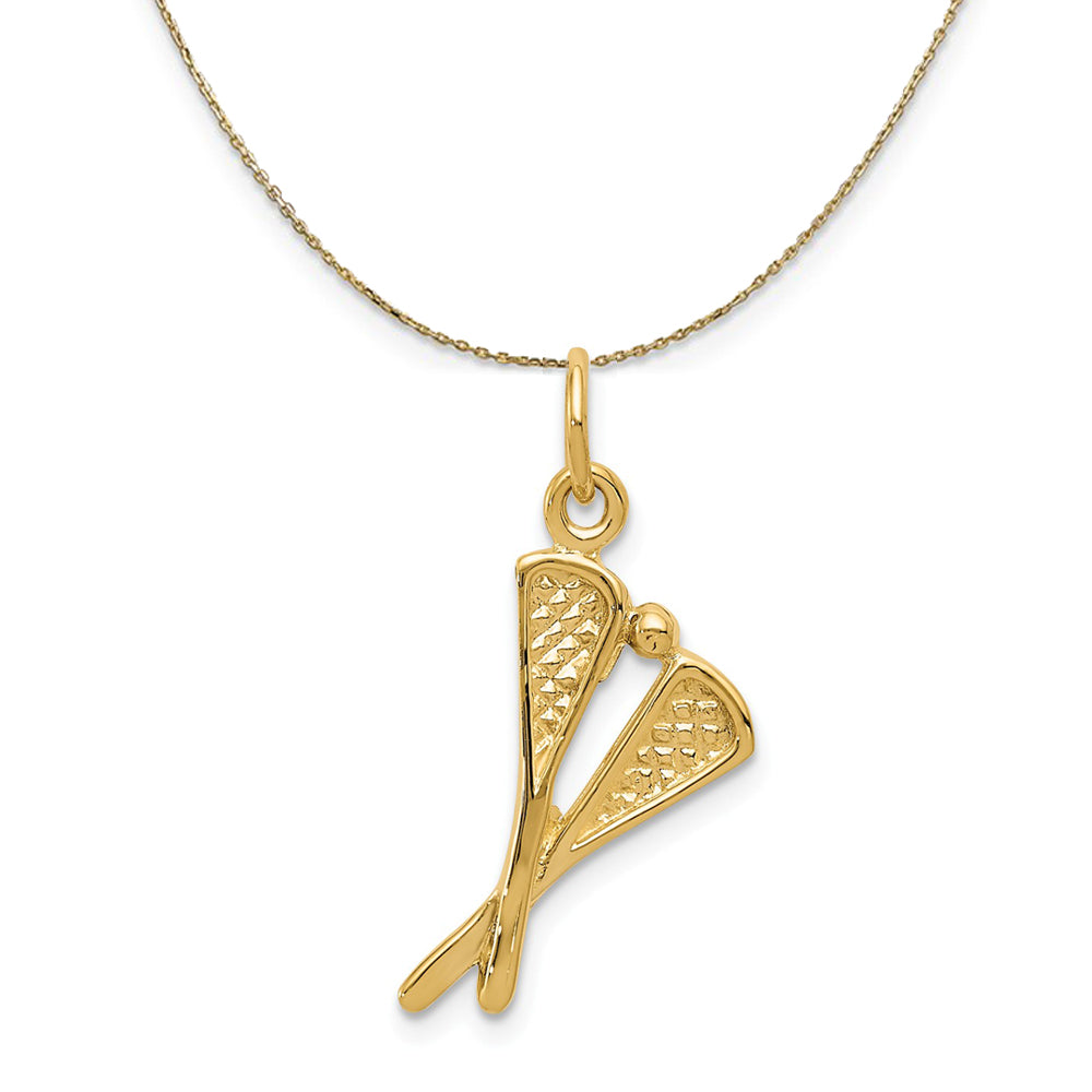 14k Yellow Gold Lacrosse Sticks Necklace, Item N23381 by The Black Bow Jewelry Co.
