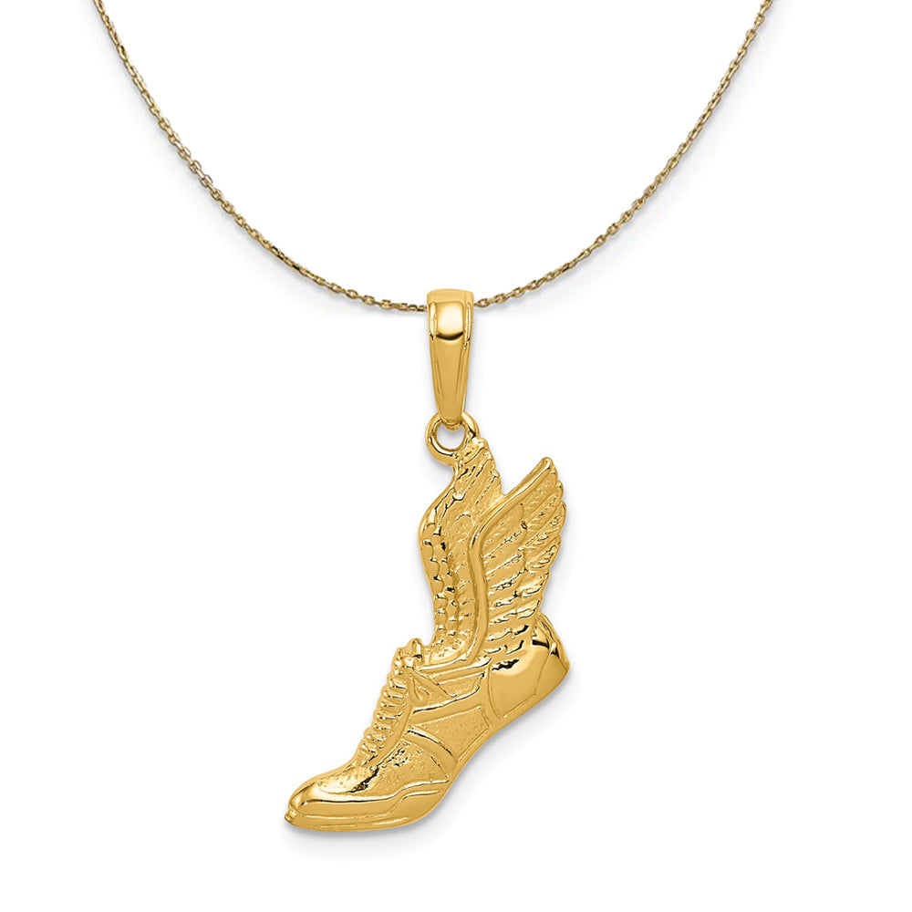 14k Yellow Gold Winged Running Shoe Necklace, Item N23384 by The Black Bow Jewelry Co.