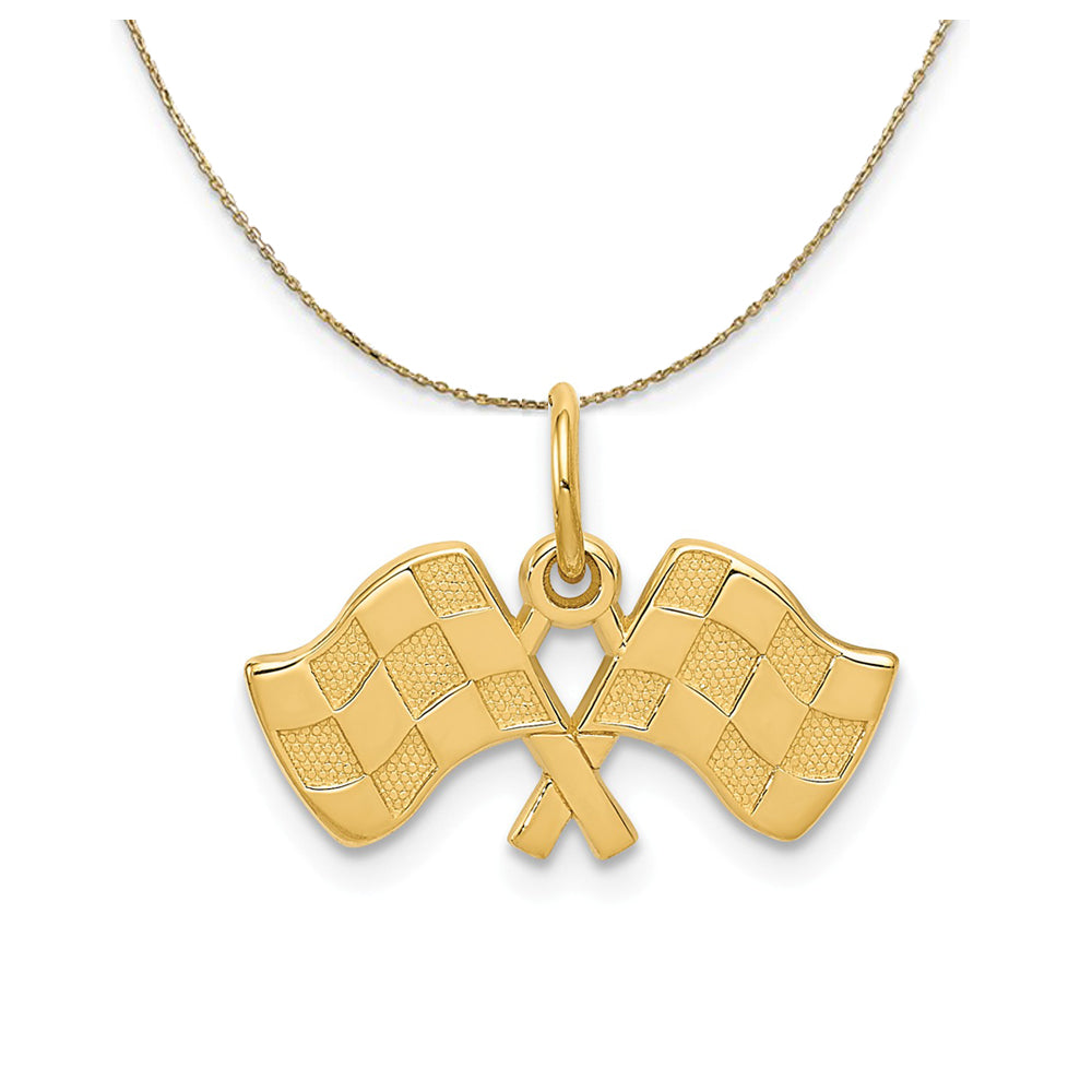 14k Yellow Gold Checkered Racing Flags Necklace, Item N23392 by The Black Bow Jewelry Co.