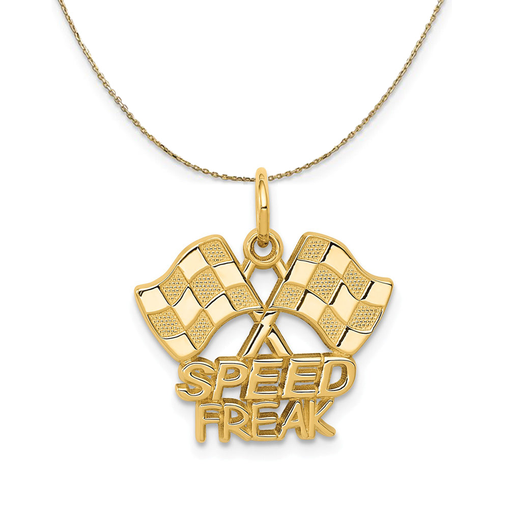 14k Yellow Gold Speed Freak Checkered Racing Flags Necklace, Item N23393 by The Black Bow Jewelry Co.