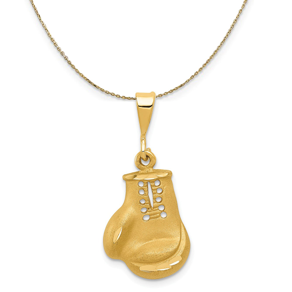 14k Yellow Gold Satin and Diamond Cut Boxing Glove Necklace, Item N23397 by The Black Bow Jewelry Co.