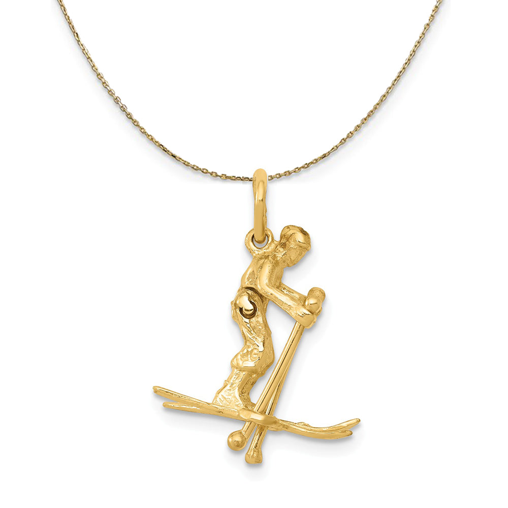 14k Yellow Gold Moveable 3D Snow Skier Necklace, Item N23409 by The Black Bow Jewelry Co.