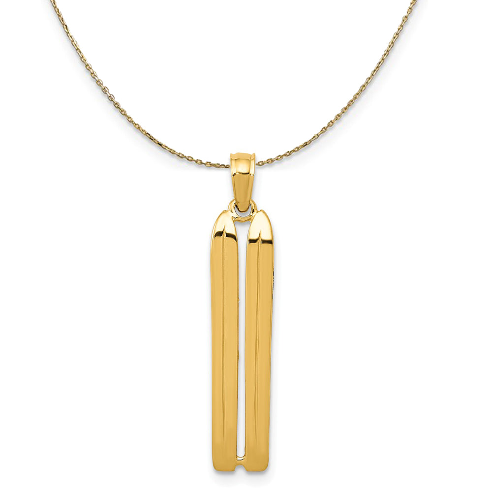 14k Yellow Gold 3D Pair of Snow Skis Necklace, Item N23411 by The Black Bow Jewelry Co.