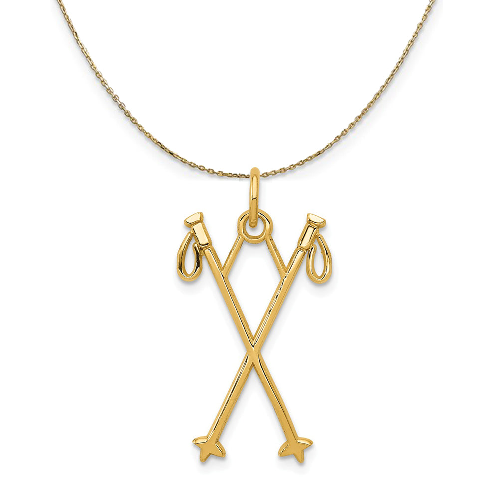 14k Yellow Gold Crossed Ski Poles Necklace, Item N23412 by The Black Bow Jewelry Co.