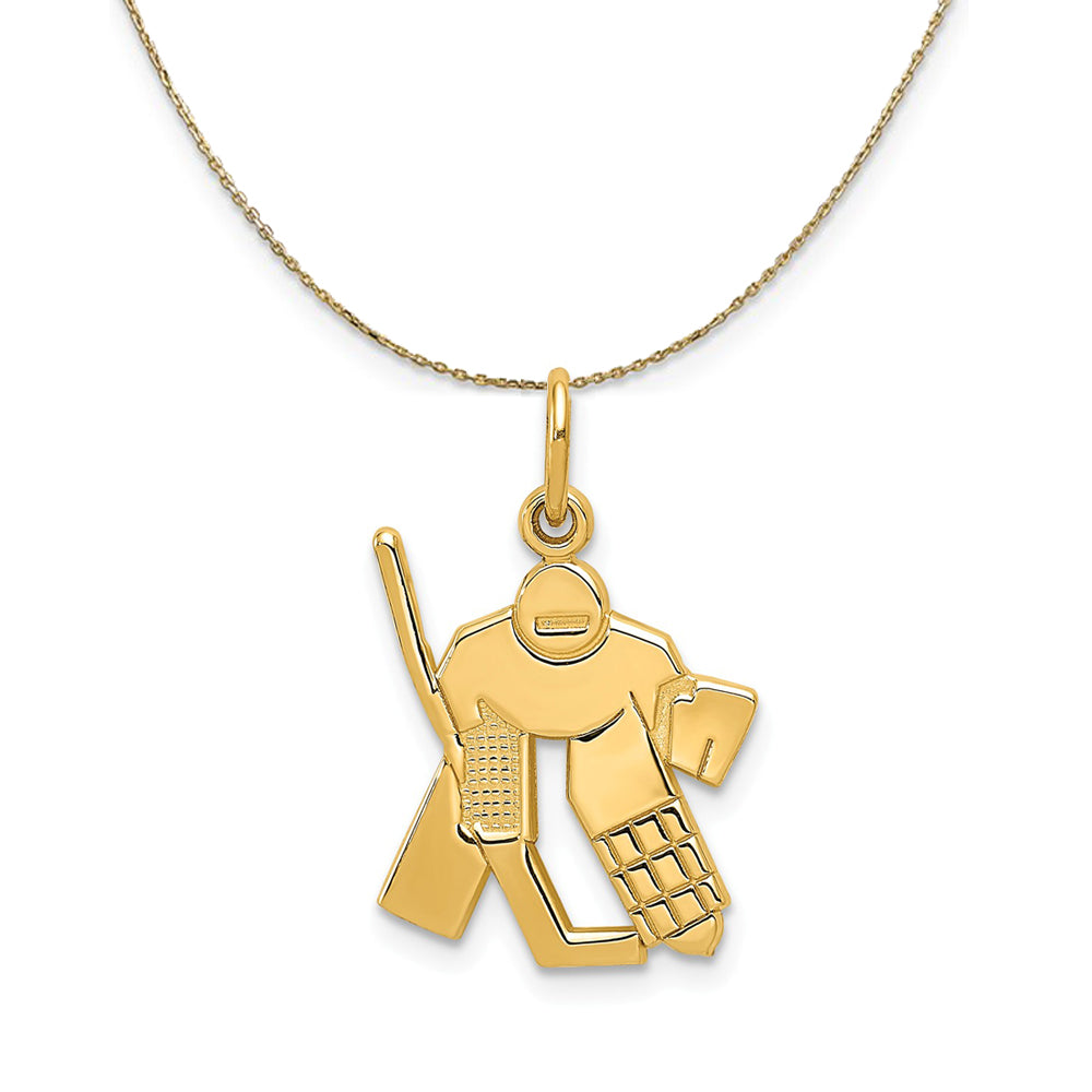 14k Yellow Gold Satin Hockey Goalie Necklace, Item N23413 by The Black Bow Jewelry Co.