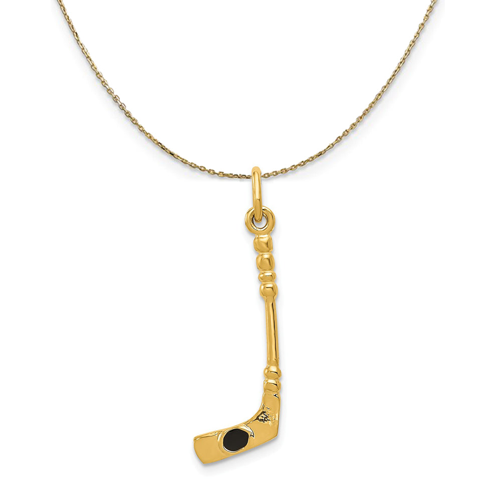 14k Yellow Gold and Enamel 3D Hockey Stick Puck Necklace, Item N23415 by The Black Bow Jewelry Co.