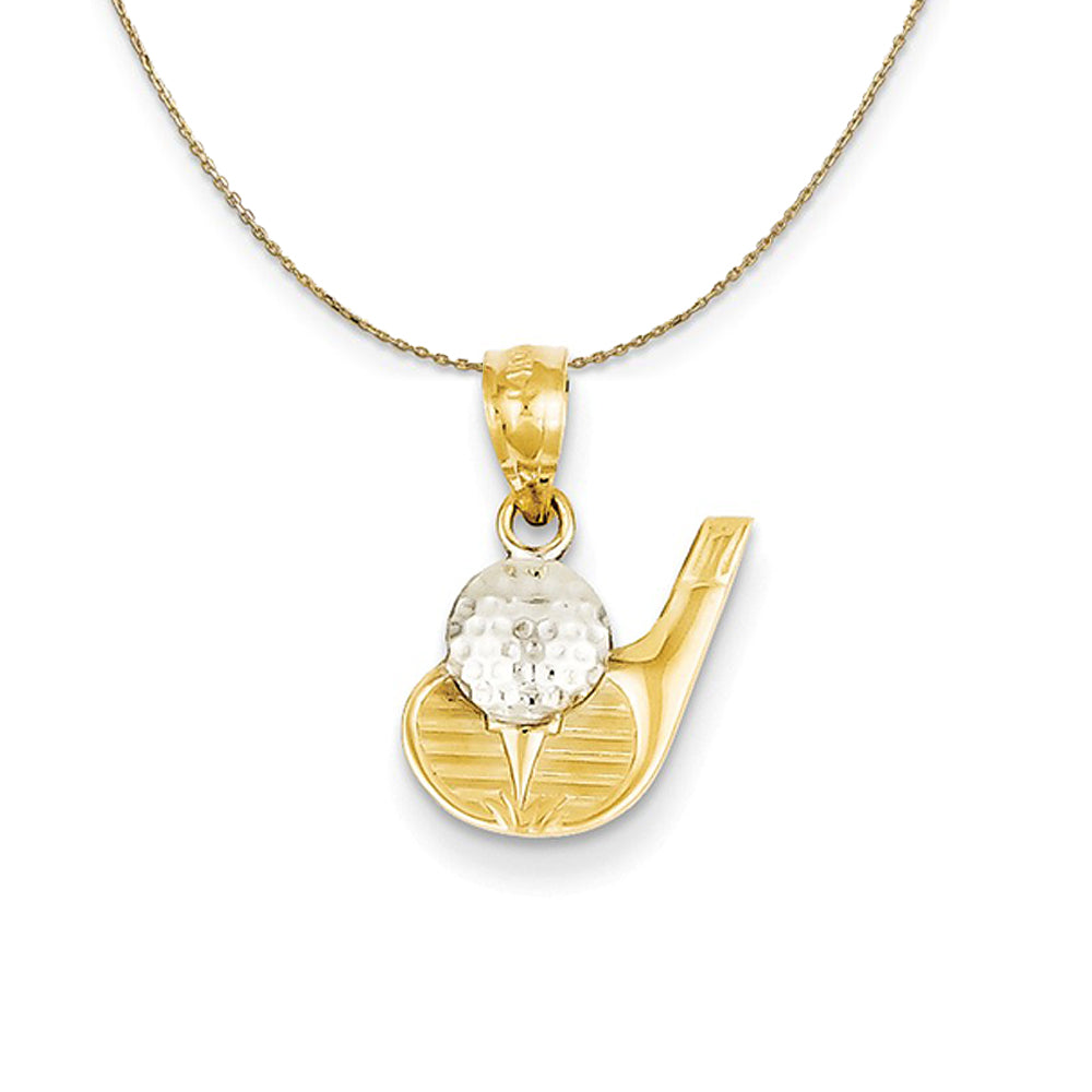14k Yellow Gold and Rhodium 2-Tone Golf Club w Ball Necklace, Item N23418 by The Black Bow Jewelry Co.