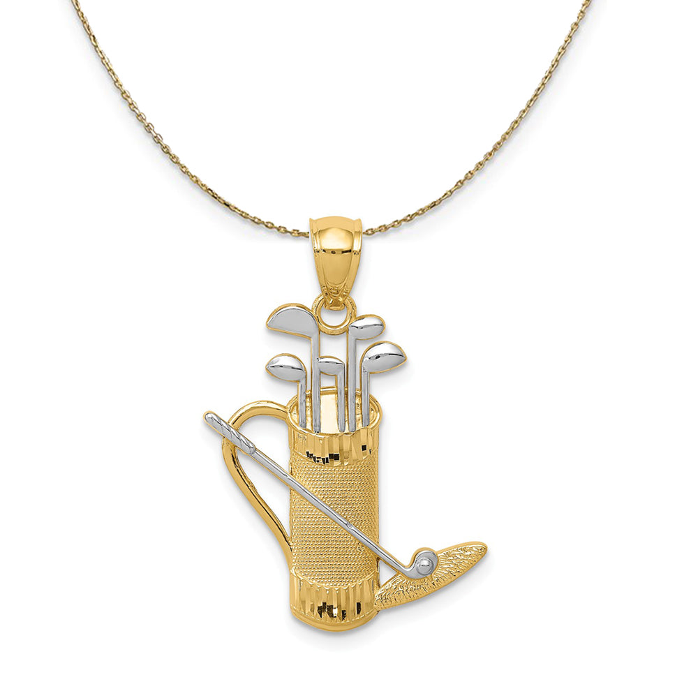 14k Yellow Gold and Rhodium 2-Tone Golf Bag, Clubs Necklace, Item N23429 by The Black Bow Jewelry Co.