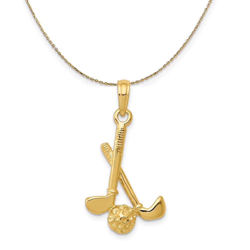 14k Yellow Gold 3D Golf Clubs and Ball Necklace, Item N23430 by The Black Bow Jewelry Co.